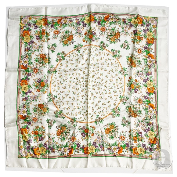 Liberty of London Silk Scarf 27in Square Graphic Floral Print Vintage 70s Retro - Picture 1 of 11